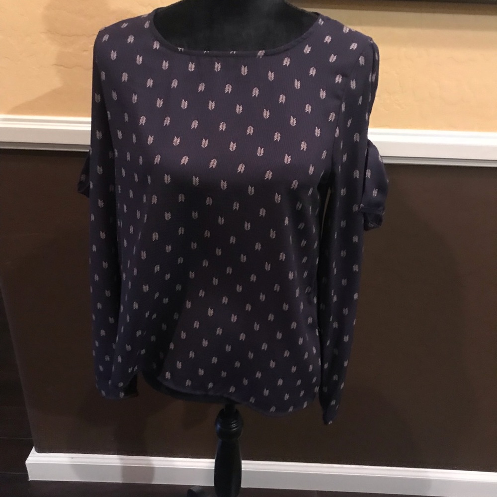 Dark Blue Long Sleeve shirt with feathers on it
